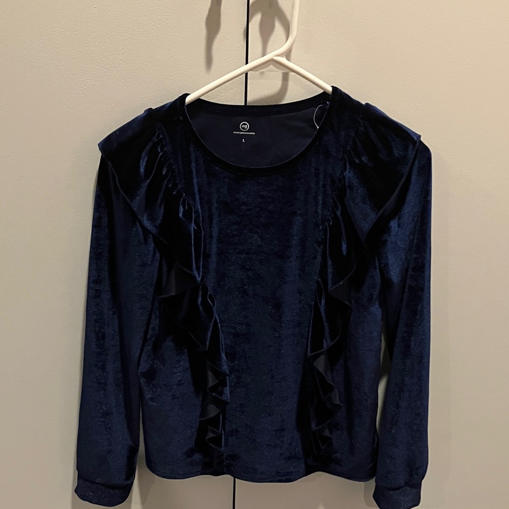 AG Adriano Goldschmied Midnight Blue Velvet Blouse